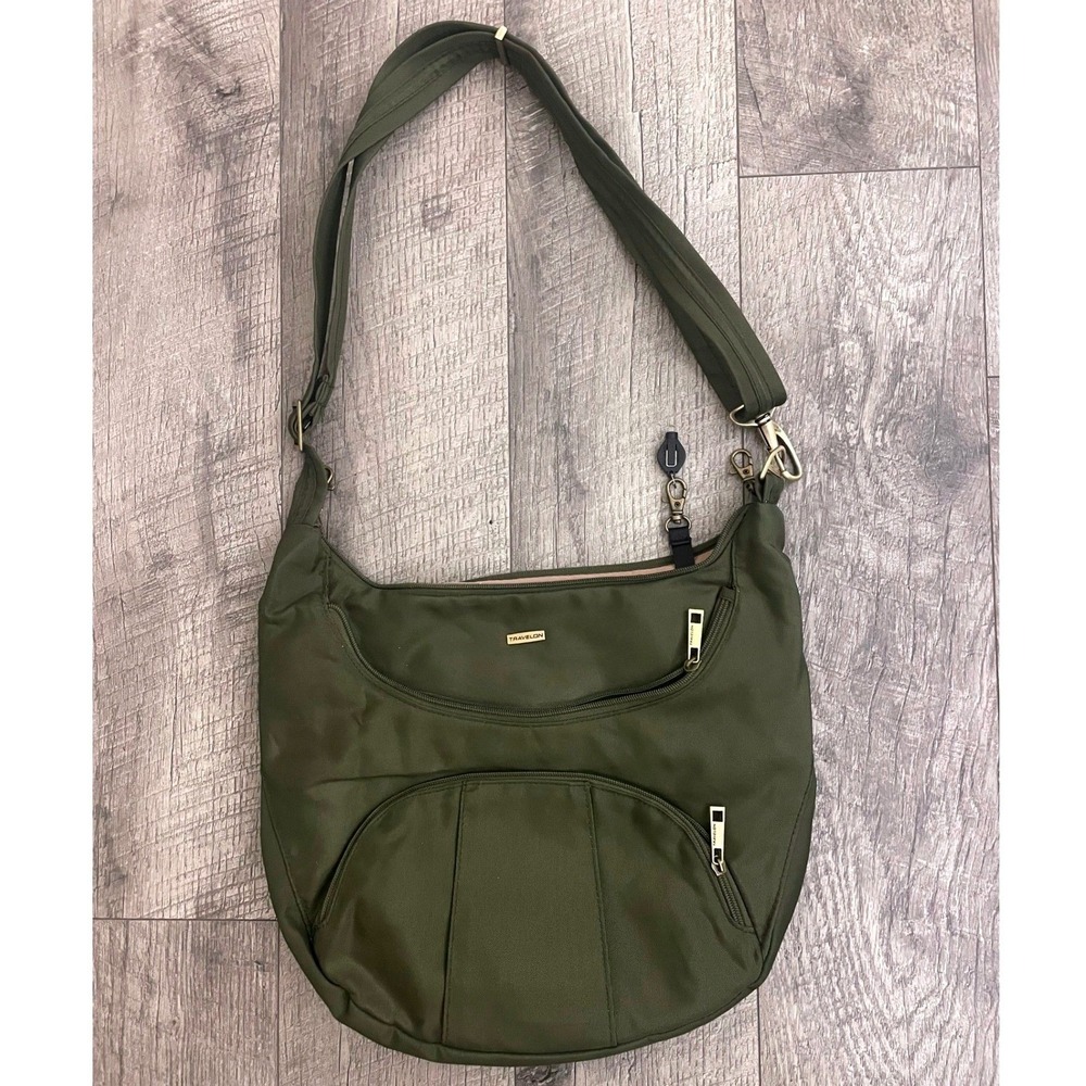 Travelon Anti-Theft Classic Hobo Bag Olive Green RFID‎ Blocking Crossbody Purse
